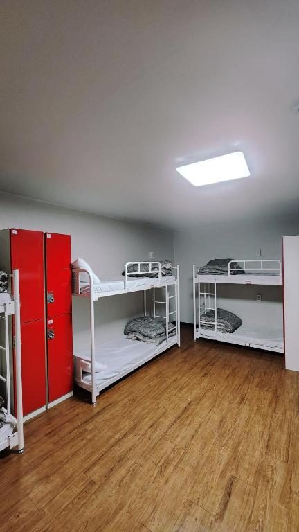 Dorm bunks with personal lockers