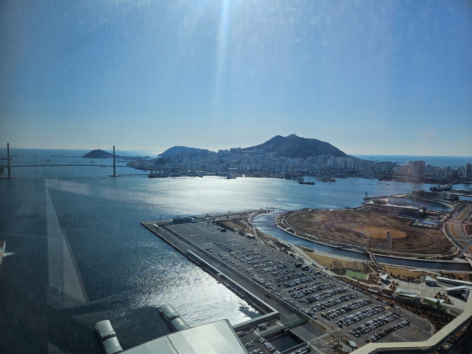 Busan harbor with Gwangalli Beach and Gwangan Bridge